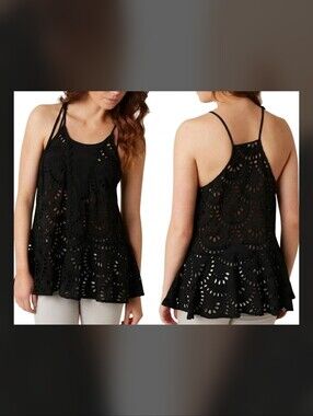 Free People Black Laser-Cut Racerback Camisole, Size XS